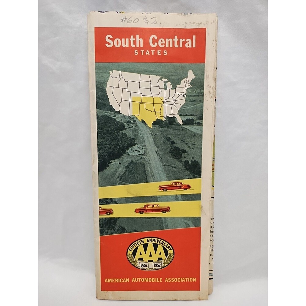 1952 South Central States AAA American Automobile Association Travel Map